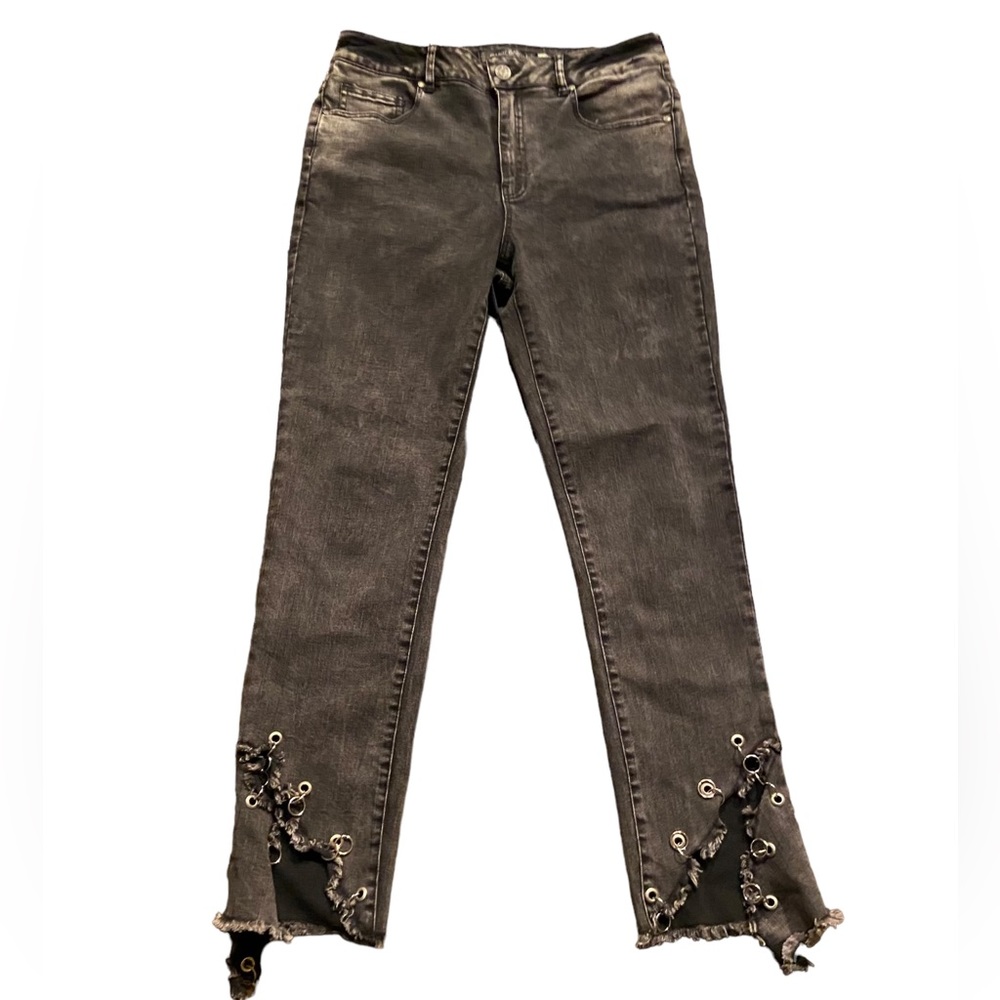 Gabby Isabella distressed dark grey black jeans with pink vibes size 8